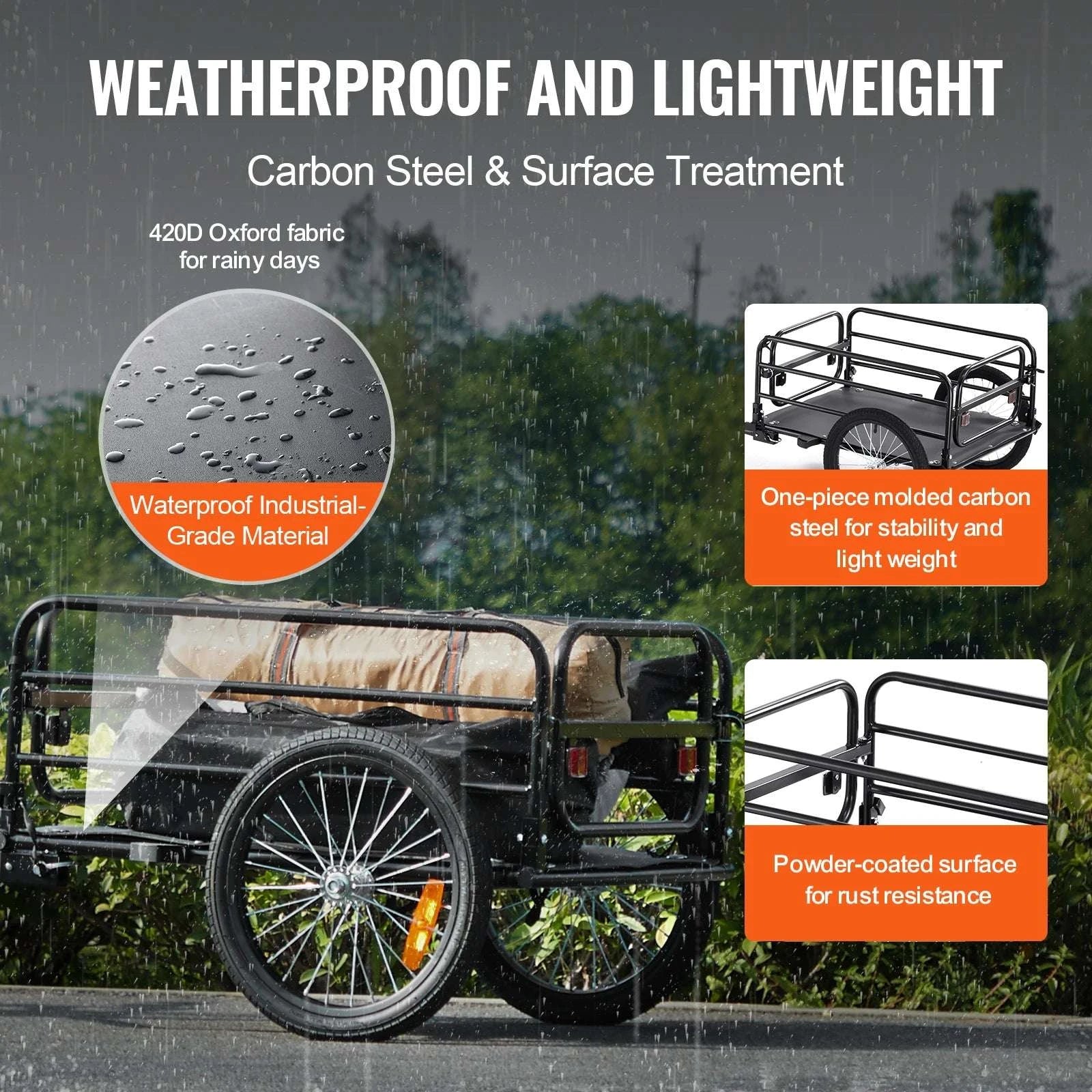 160 lbs Bike Cargo Trailer Foldable Wagon with 16" Wheels-160lbs / United States
