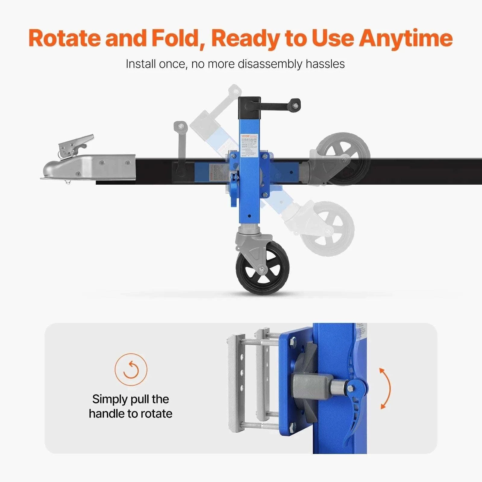 1600 lb Sidewind Trailer Jack with Wheel – Bolt-On, Adjustable Height-1600 lbs / United States