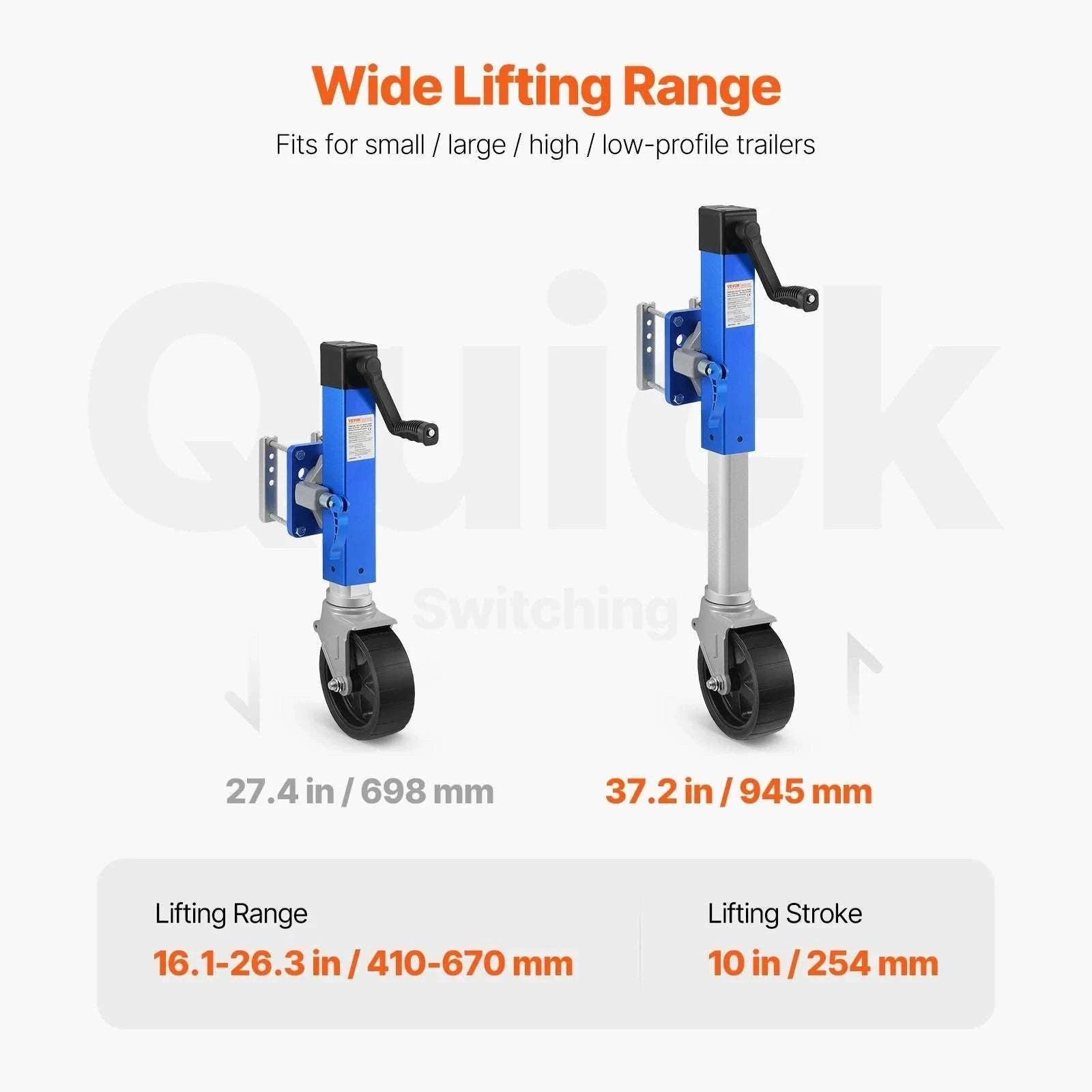 1600 lb Sidewind Trailer Jack with Wheel – Bolt-On, Adjustable Height-1600 lbs / United States