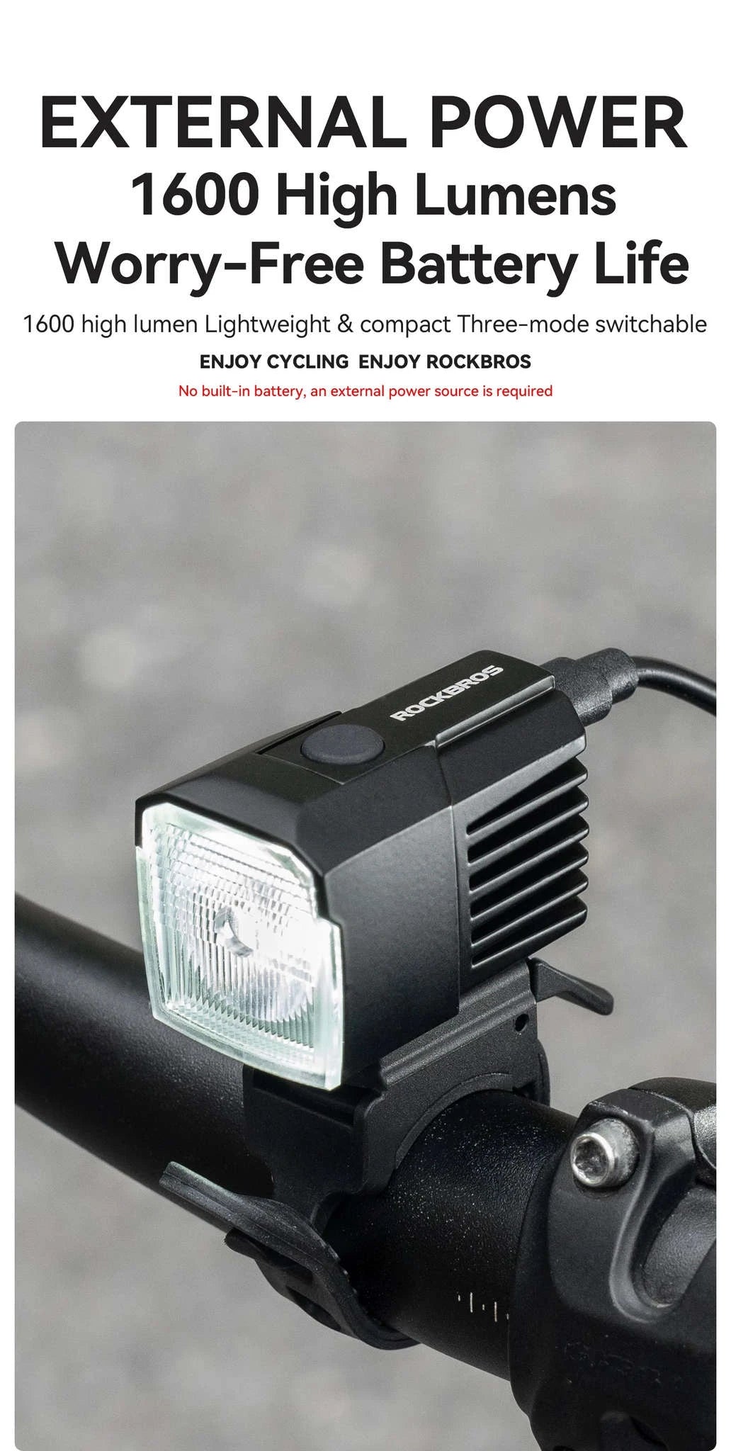 1600LM Bike Front Light IPX5 Waterproof Smart Sensor Headlight-RHL1600