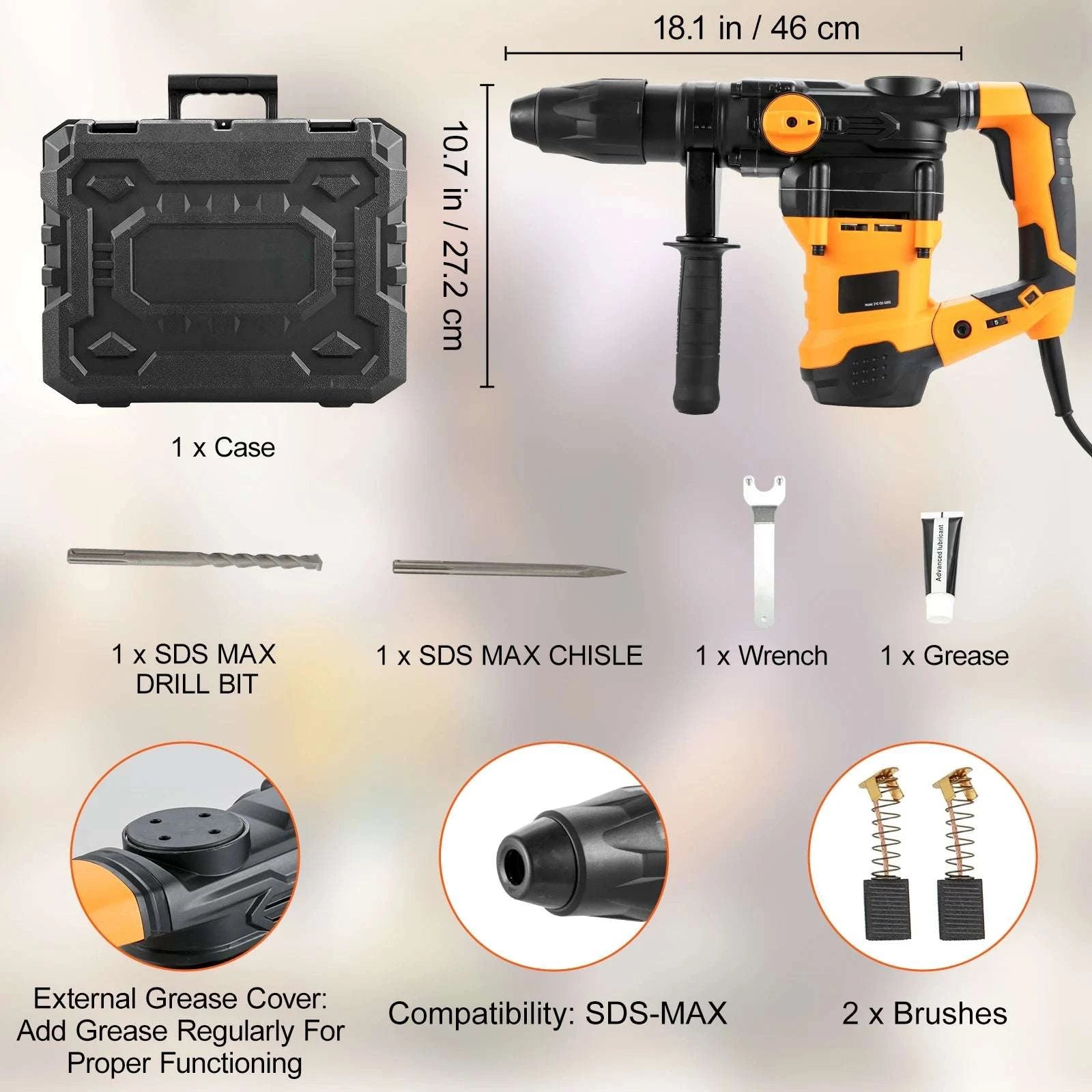 1600W Rotary Hammer Drill SDS Max 42mm 3 Mode Concrete Breaker-