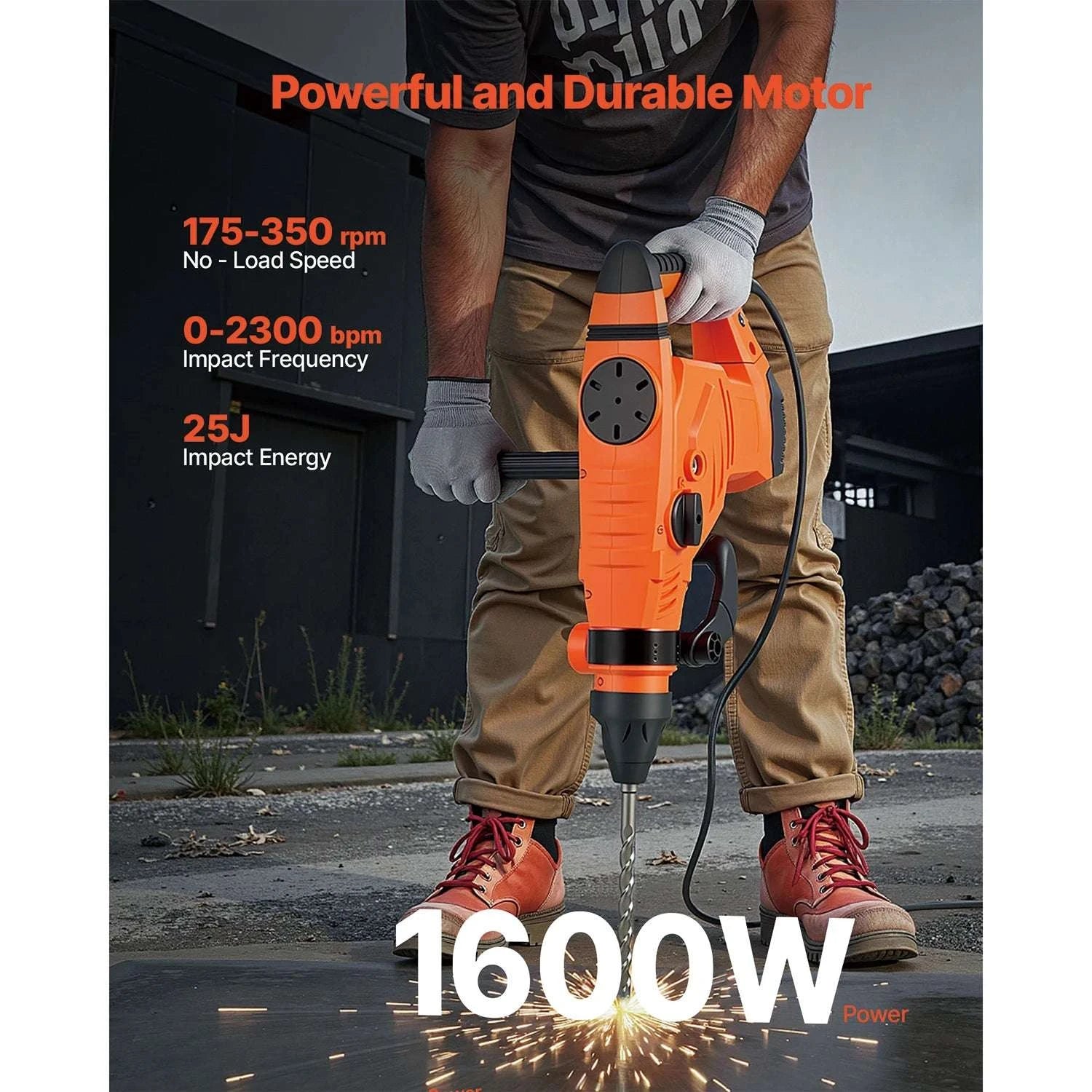 1600W SDS-Max Rotary Hammer Drill 25J Heavy-Duty Demolition Tool-44mm / United States