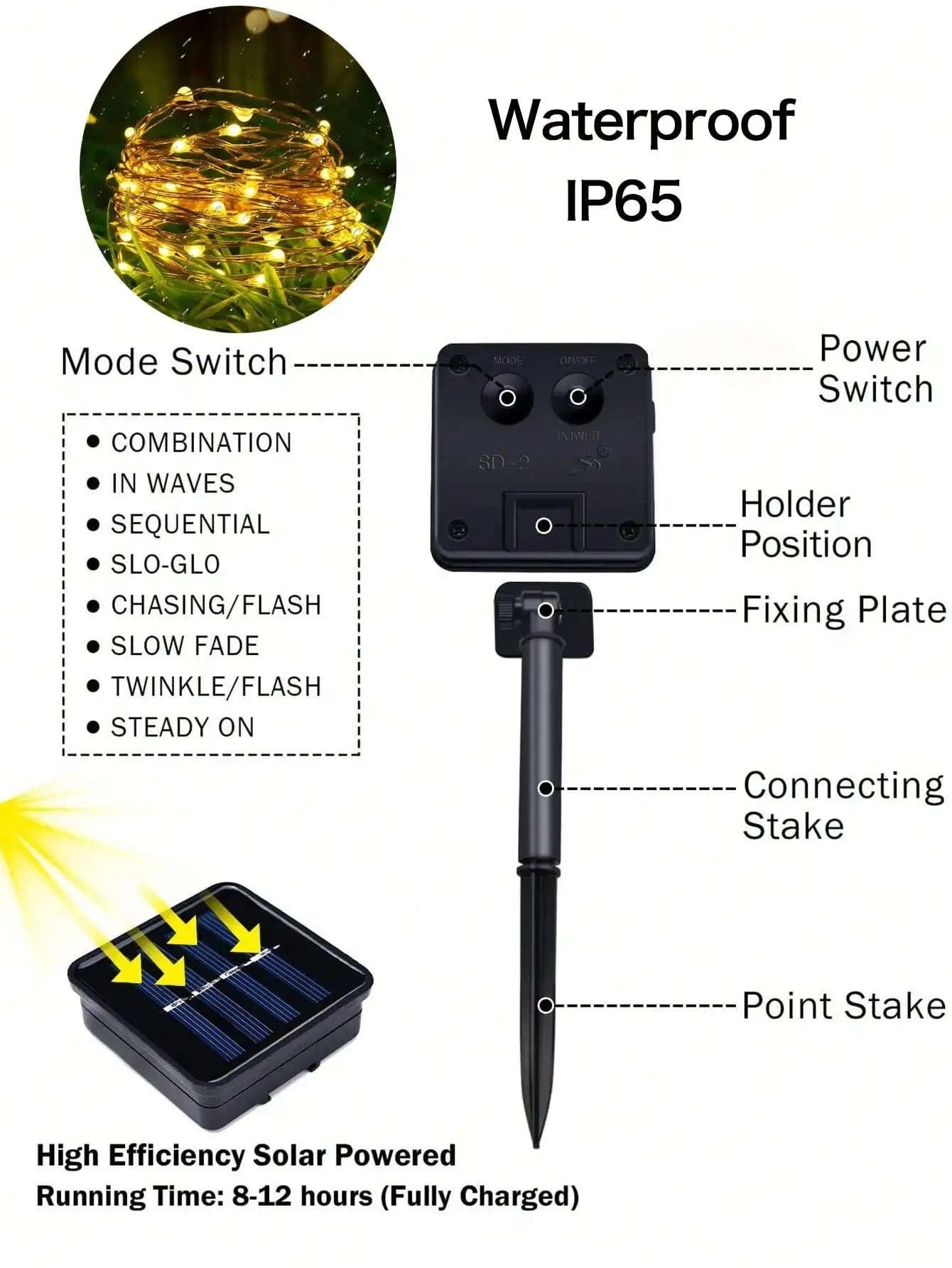 160ft Solar String Lights with 400 LED Warm Fairy Lights-Warm White / United States