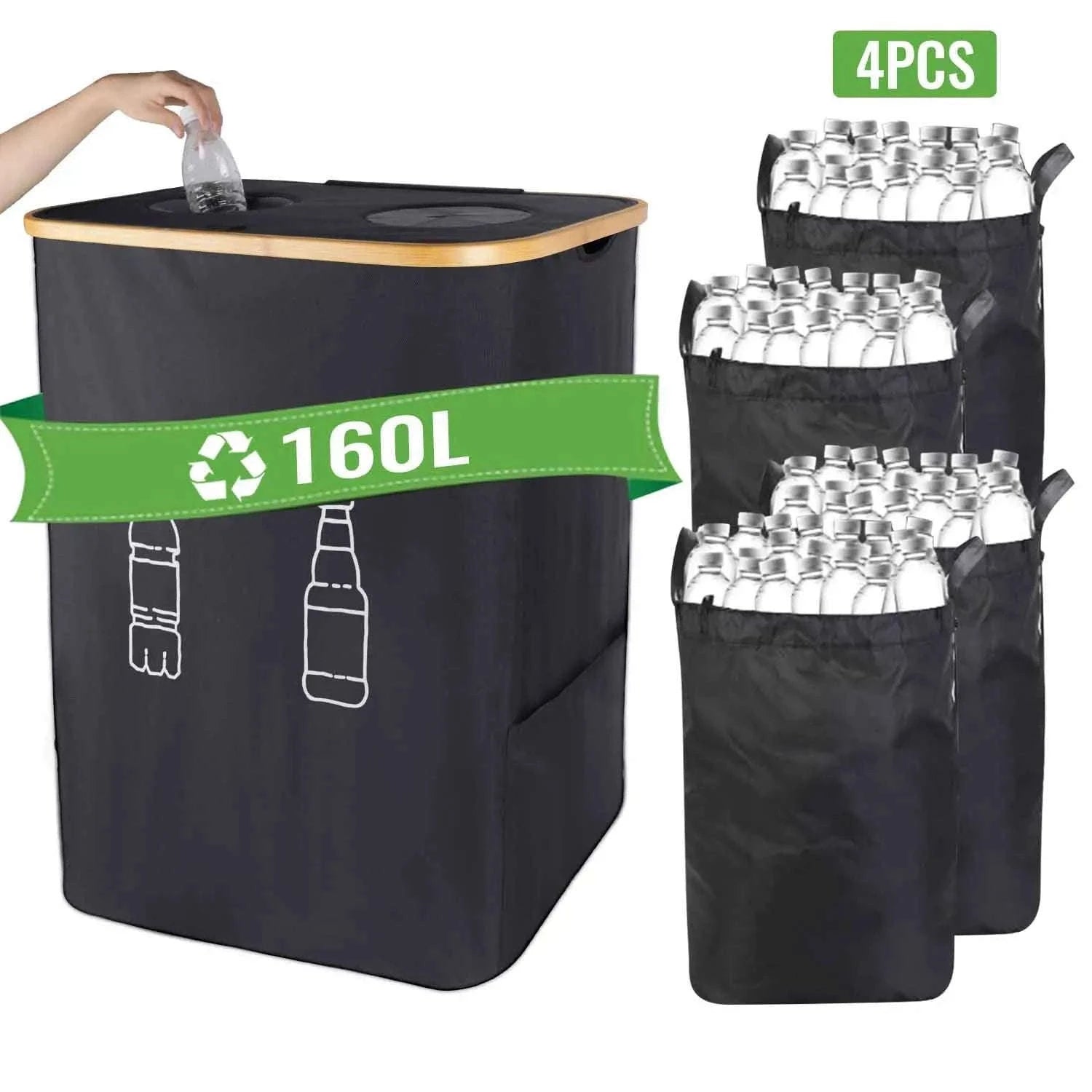160L Extra Large Recycling Bin with Lid Foldable Storage Organizer-black / 160L / france