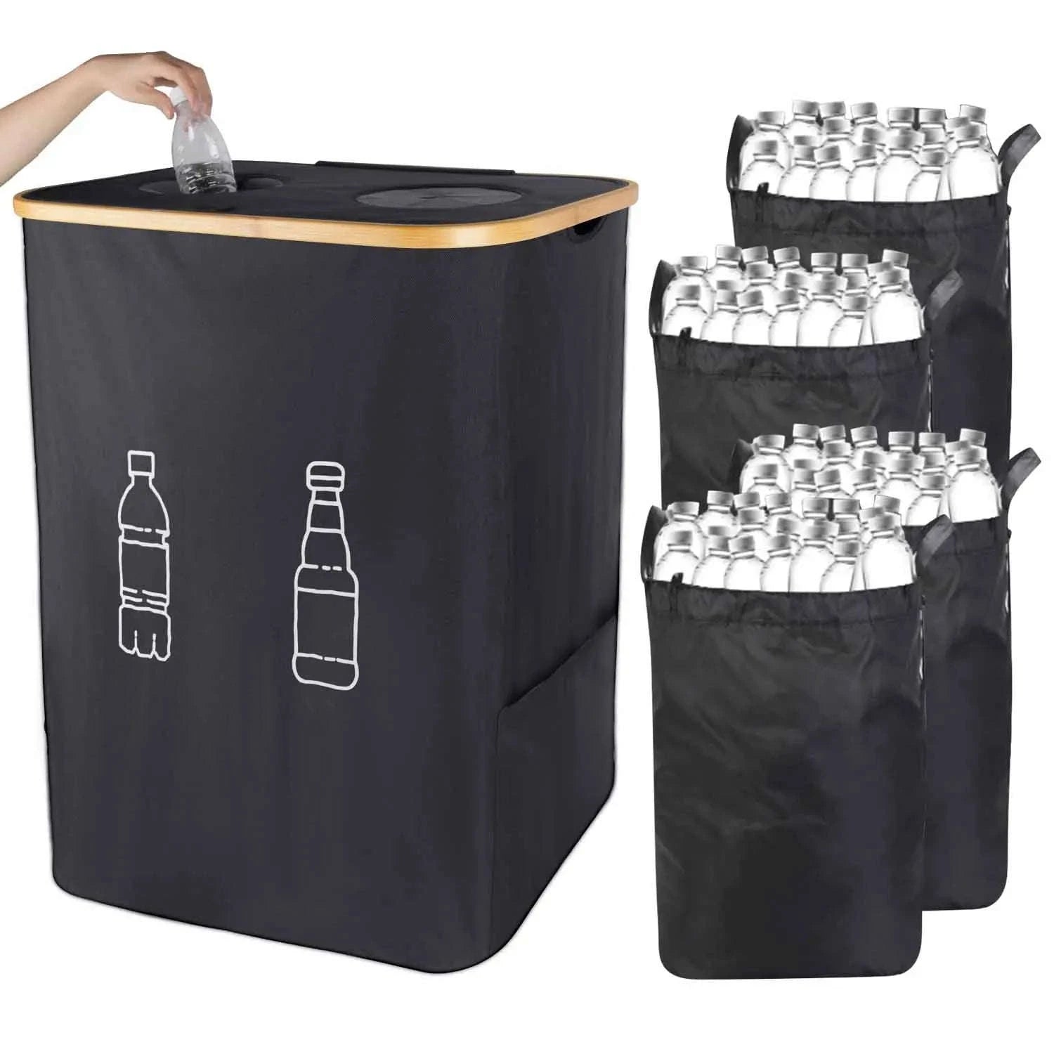 160L Extra Large Recycling Bin with Lid Foldable Storage Organizer-black / 160L / france