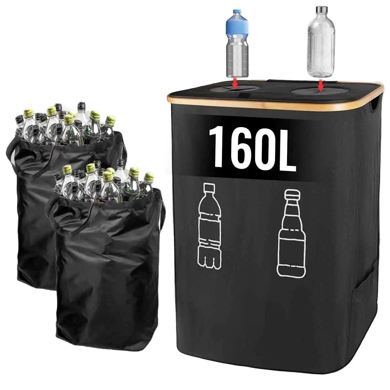 160L Extra Large Recycling Bin with Lid Foldable Storage Organizer-black / 160L / france