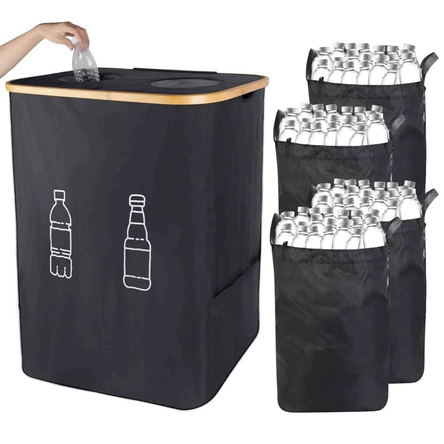 160L Extra Large Recycling Bin with Lid Foldable Storage Organizer-black / 160L / france