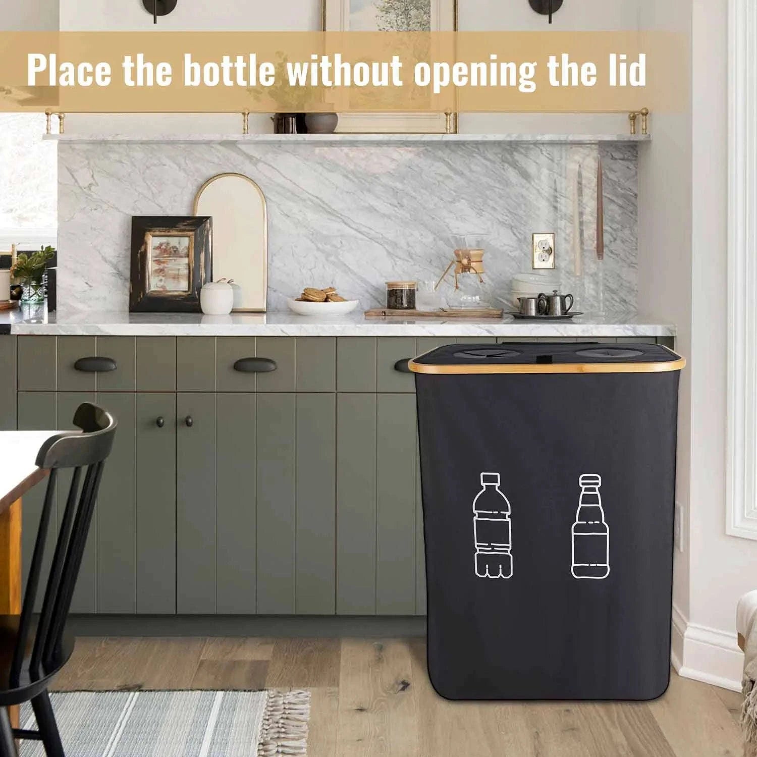 160L Extra Large Recycling Bin with Lid Foldable Storage Organizer-black / 160L / france