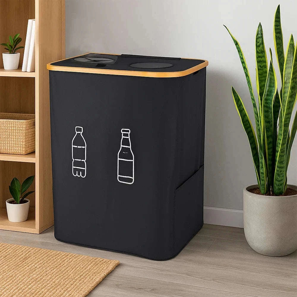 160L Extra Large Recycling Bin with Lid Foldable Storage Organizer-black / 160L / france