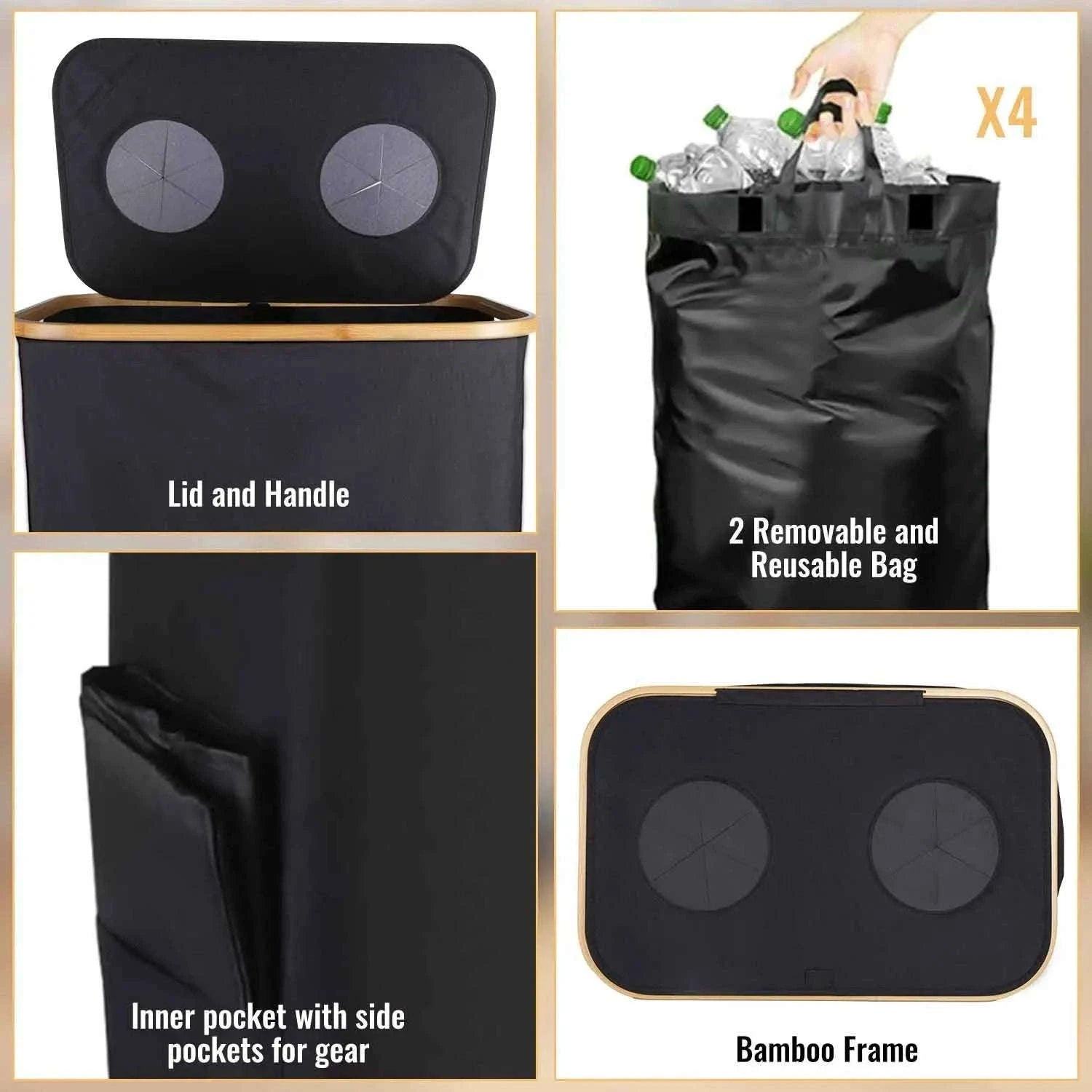 160L Extra Large Recycling Bin with Lid Foldable Storage Organizer-black / 160L / france