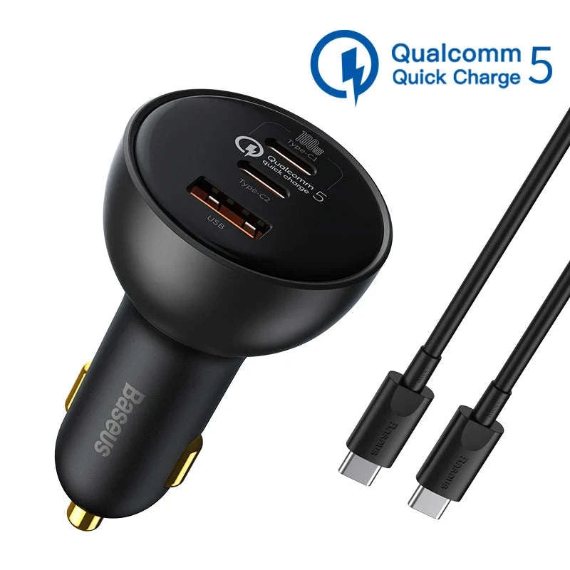160W Fast Car Charger QC5 PD3.0 USB-C Dual Port for Phones & Laptops-without Cable