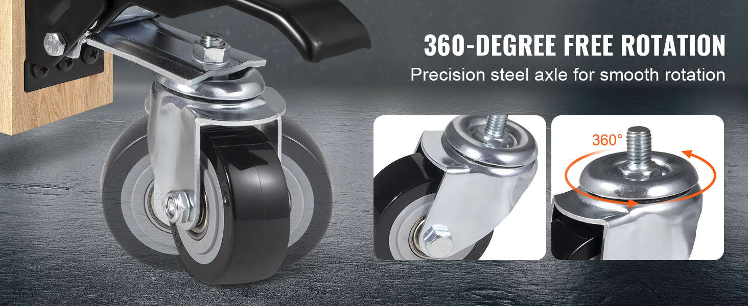 165 lb Side‑Mounted Workbench Caster Wheels (Set of 4) 2.5" Retractable-4 pcs / UNITED KINGDOM