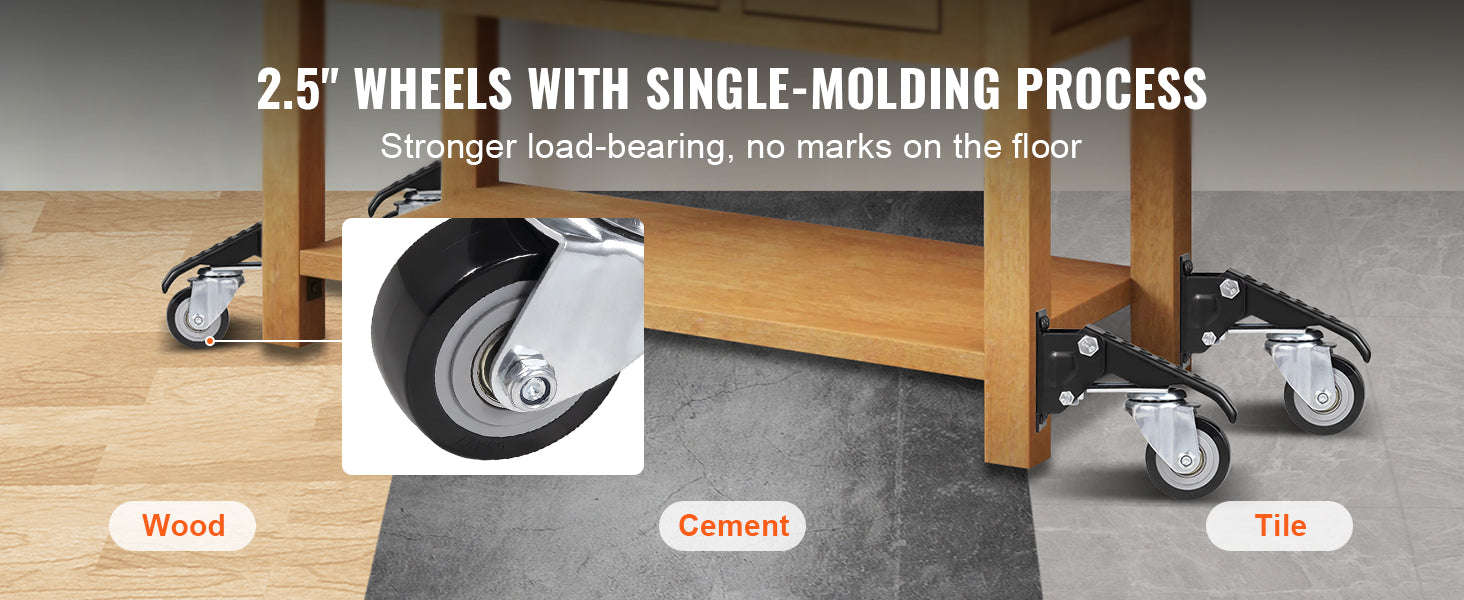 165 lb Side‑Mounted Workbench Caster Wheels (Set of 4) 2.5" Retractable-4 pcs / UNITED KINGDOM