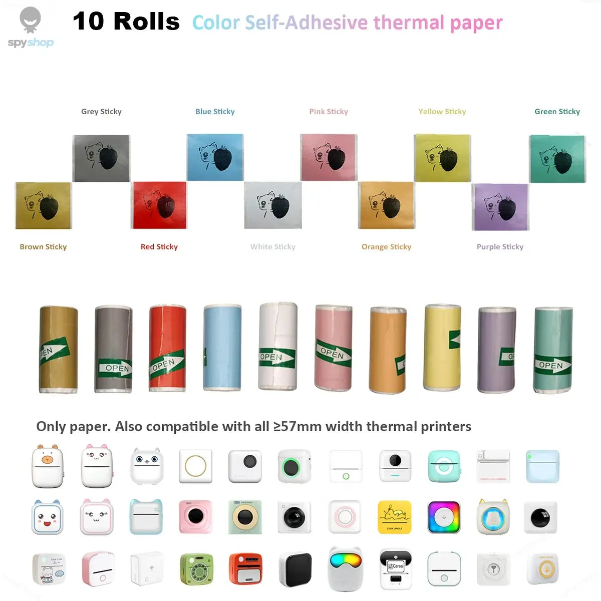 16Rolls Thermal Printer Papers 57x25mm Self-adhesive Thermal Papers HD Color Label Printers for Inkless Mini Portable Printer Spy-shop.com