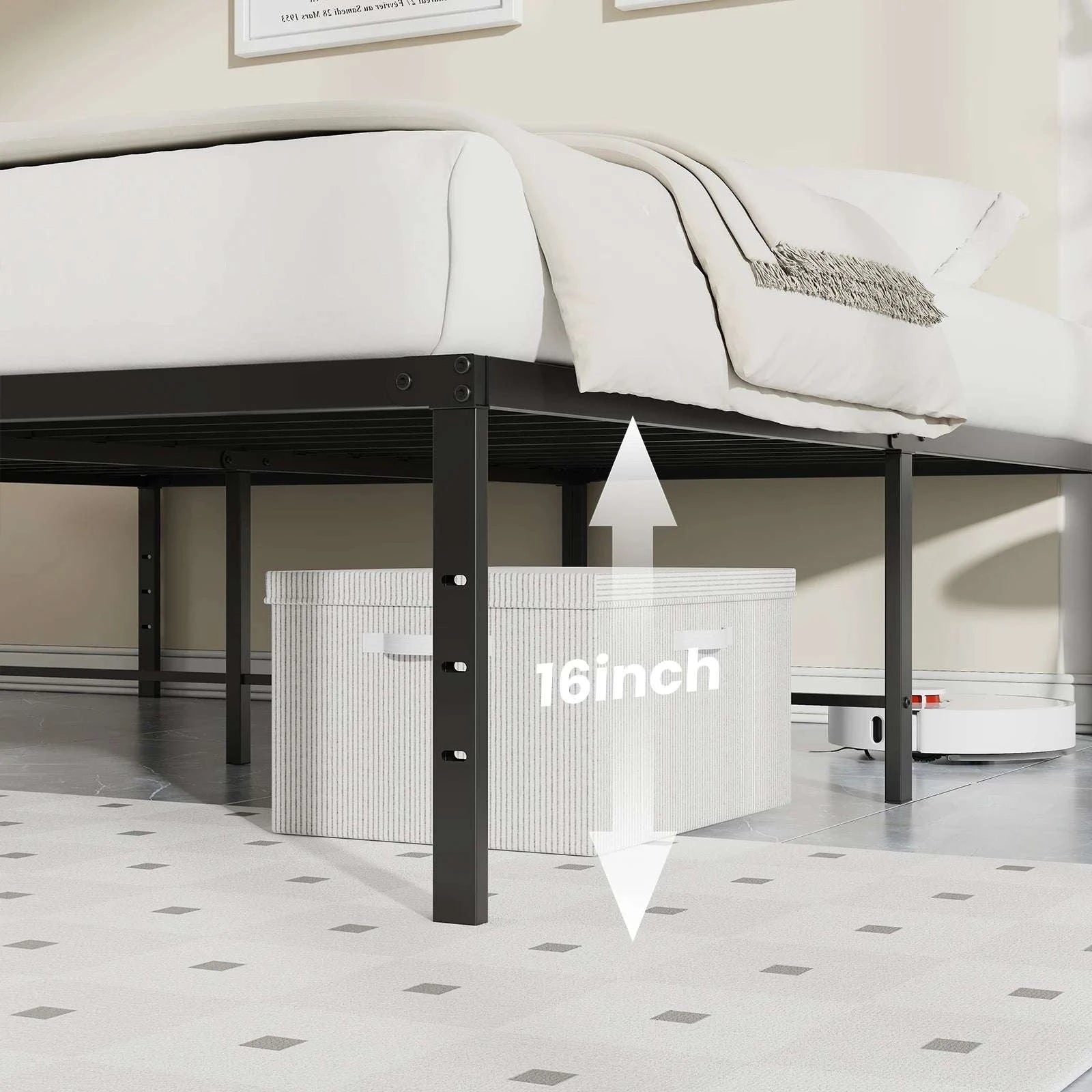 16IN Metal Bed Frame with Storage Clearance and Slat Support-Twin XL / United States