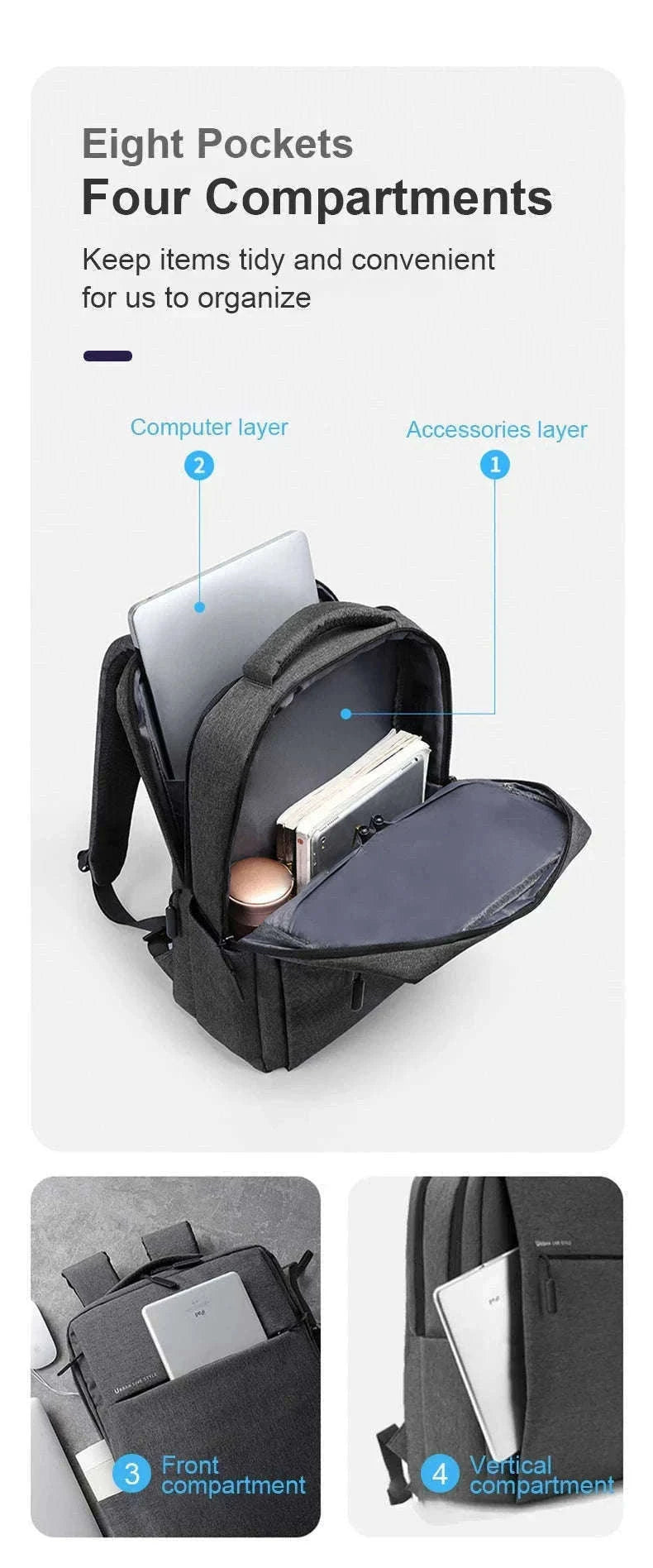 17.3 Inch Laptop Backpack with Waterproof Storage-Light Gray / 17.3
