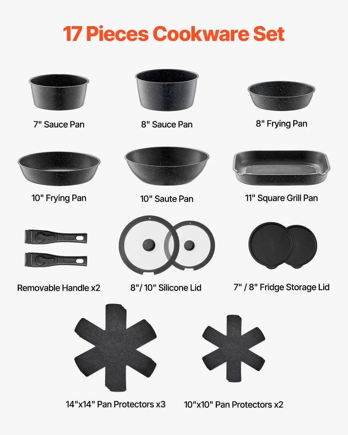 17-Piece Nonstick Cookware Set with Detachable Handles-1 set / CZECH REPUBLIC