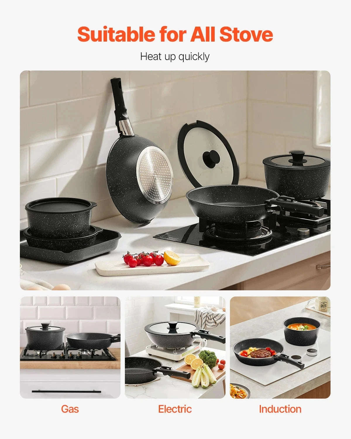 17-Piece Nonstick Cookware Set with Detachable Handles-1 set / CZECH REPUBLIC