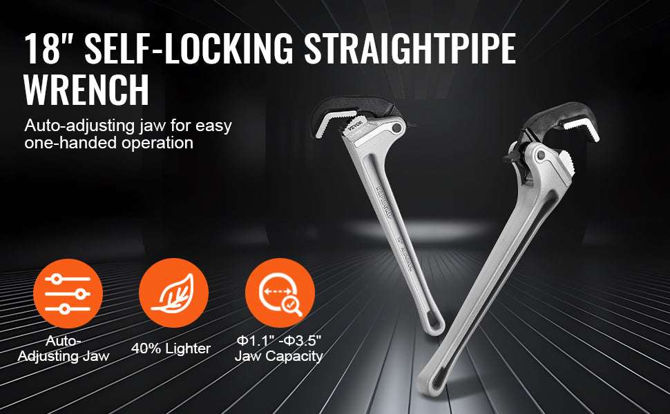 18" Aluminum Pipe Wrench with Automatic Jaw Adjustment-18inch / United States
