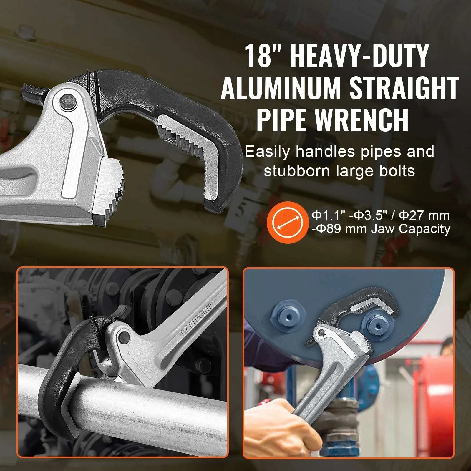 18" Aluminum Pipe Wrench with Automatic Jaw Adjustment-18inch / United States