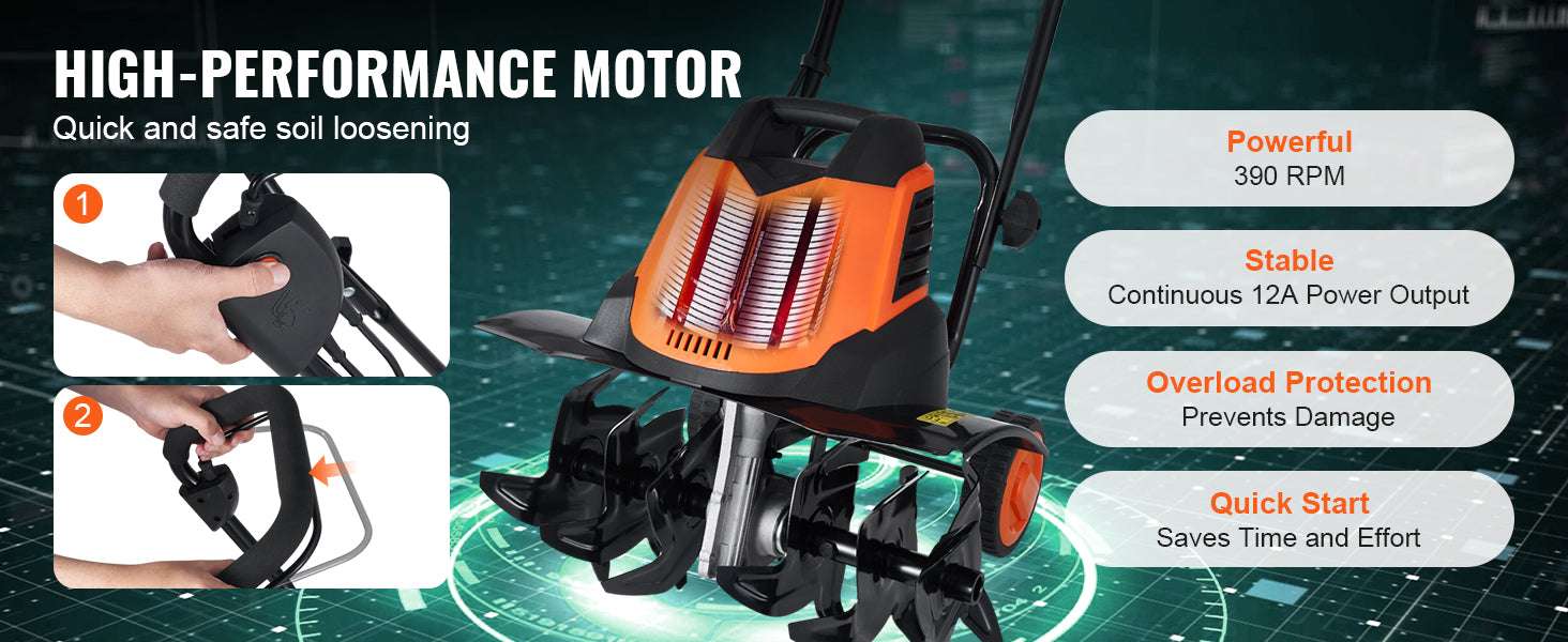 18" Electric Tiller 12A Garden Cultivator with Steel Tines-12AMP / United States