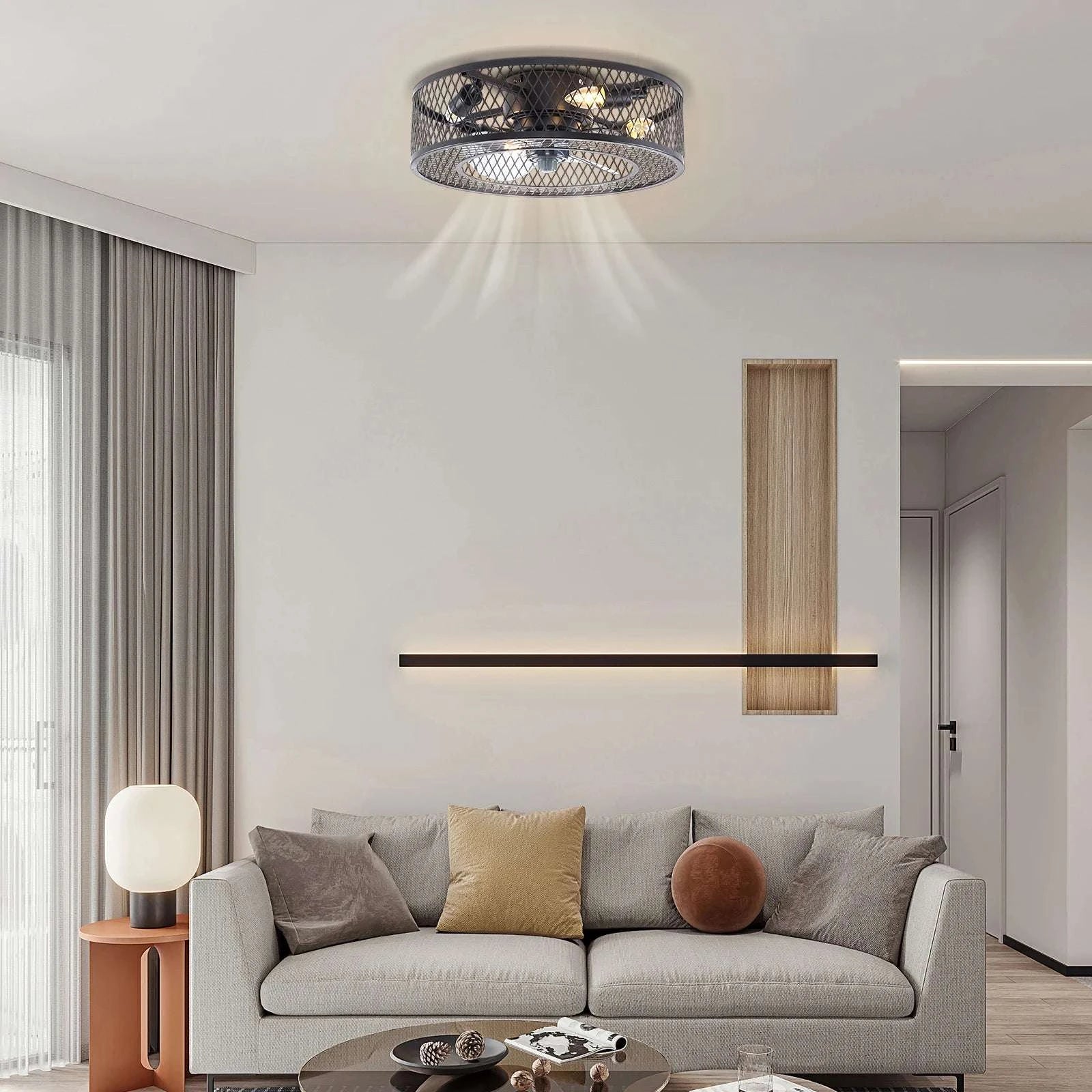 18-Inch Ceiling Fan Light with Remote, Black E27 x4 Fixture-black / United States