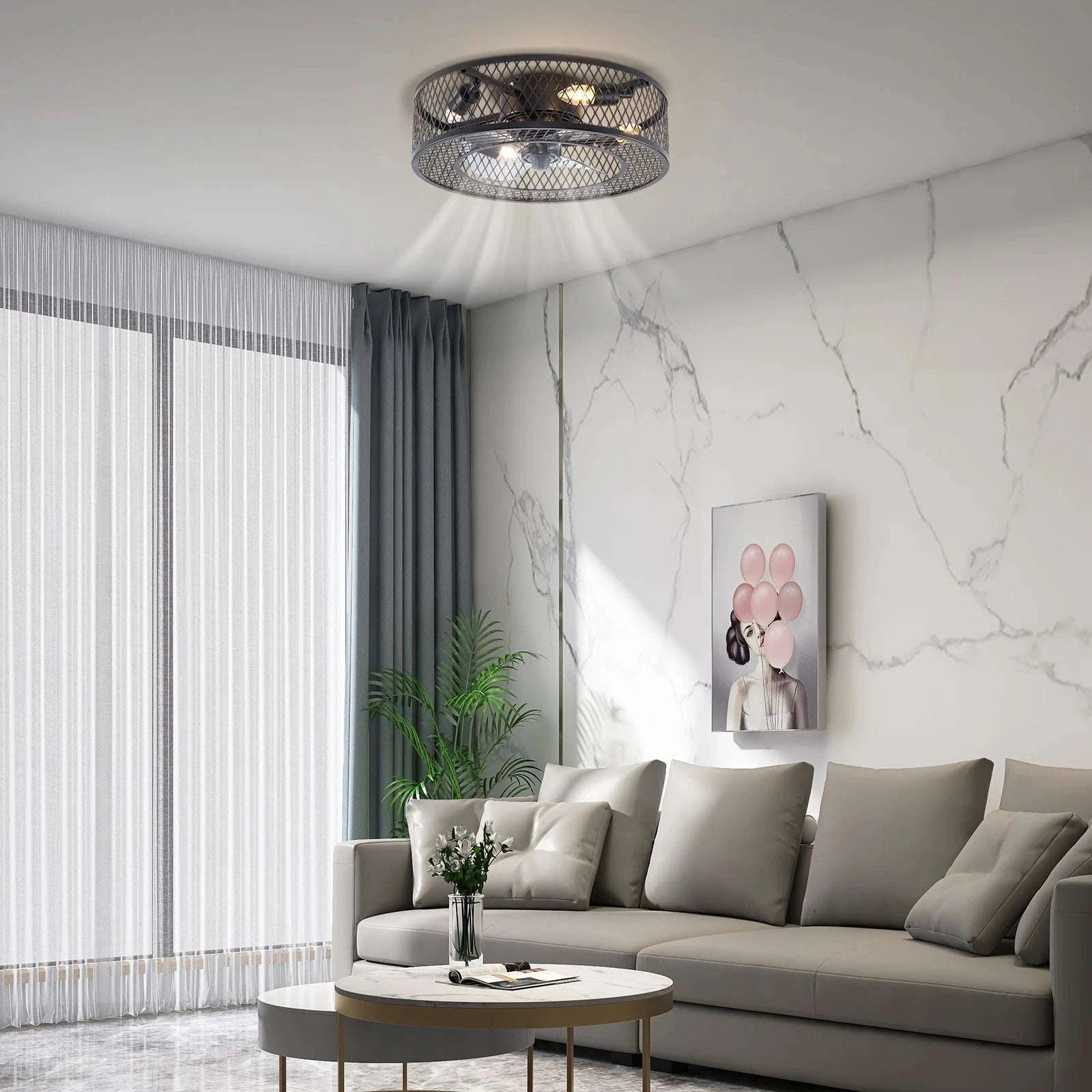18-Inch Ceiling Fan Light with Remote, Black E27 x4 Fixture-black / United States