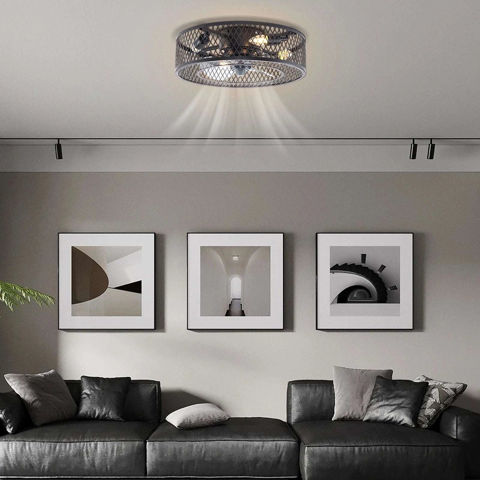 18-Inch Ceiling Fan Light with Remote, Black E27 x4 Fixture-black / United States