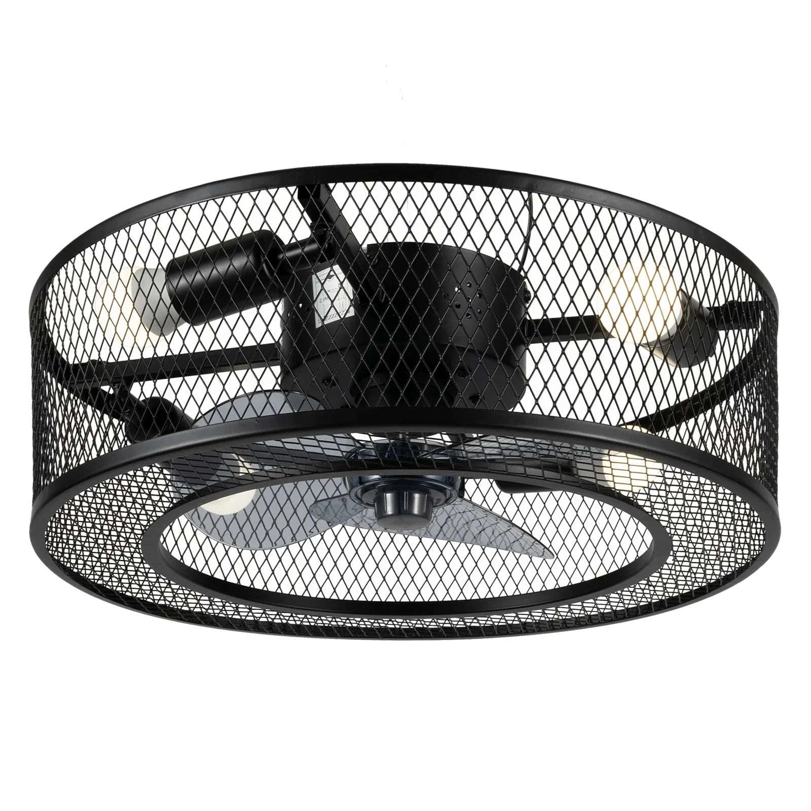 18-Inch Ceiling Fan Light with Remote, Black E27 x4 Fixture-black / United States