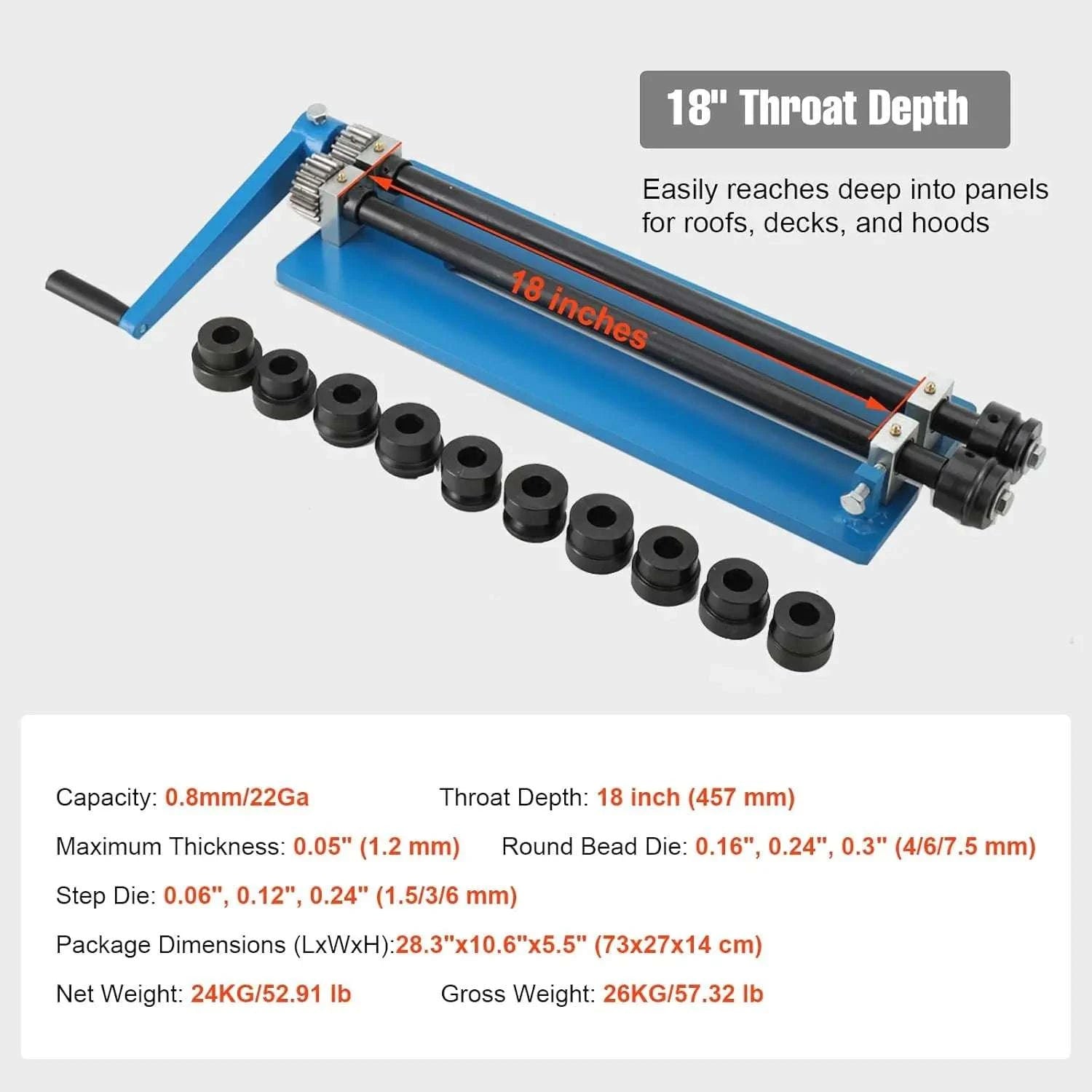 18-Inch Sheet Metal Bead Roller with 6 Dies Manual Forming Machine-United States