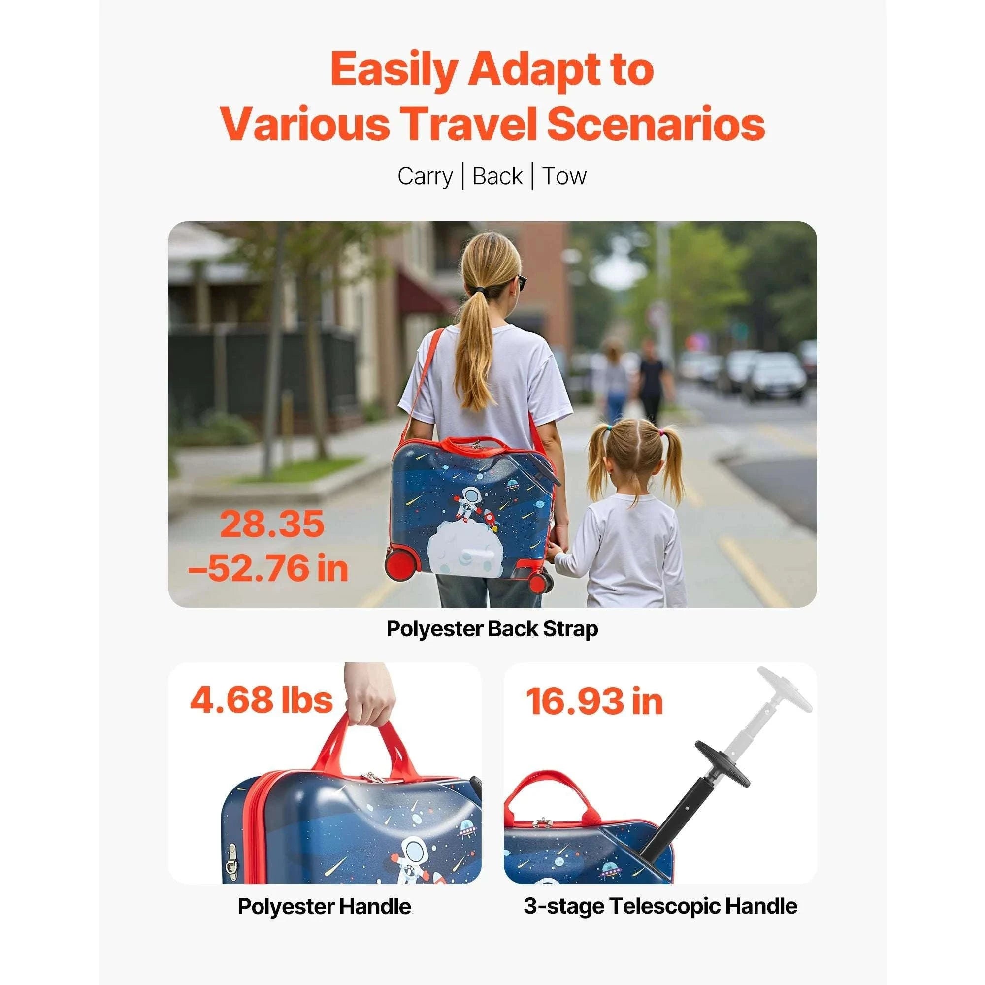 18'' Kids Ride-On Luggage 26L Carry-On Scooter Suitcase-18inch / spain