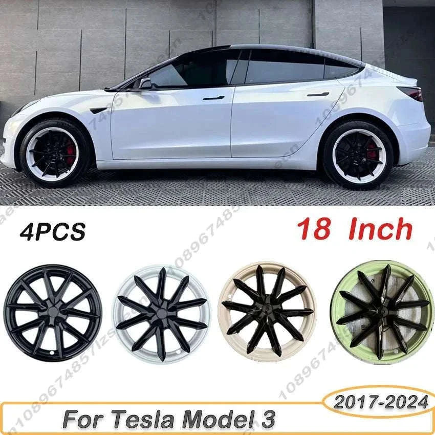 18" Tesla Model 3 Hubcap Set (2017–2023) Full Wheel Covers 4PCS-Gloss Black