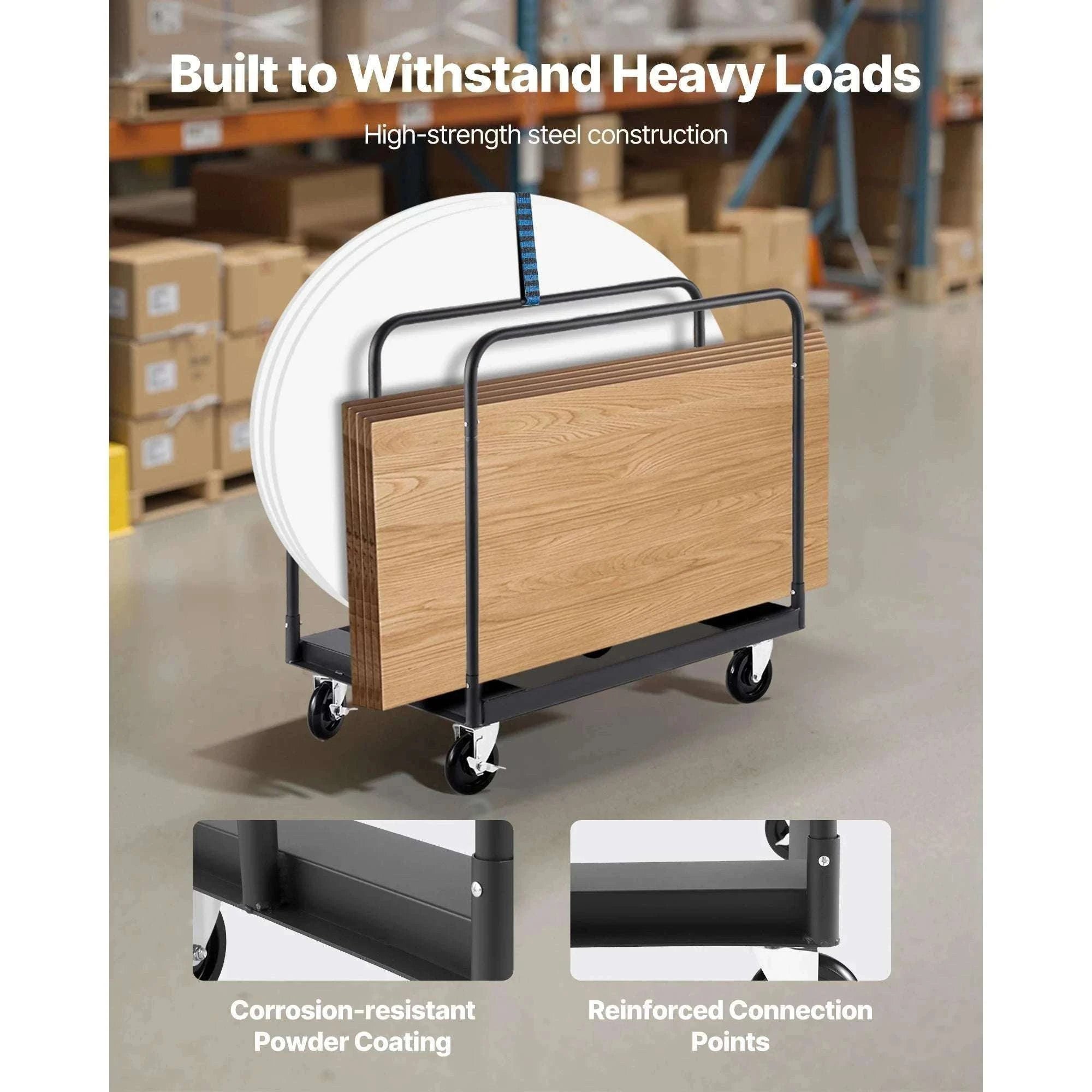 1800 lbs Drywall Panel Dolly Cart with Wheels & Tie-Down Strap-1500 LBS / Poland
