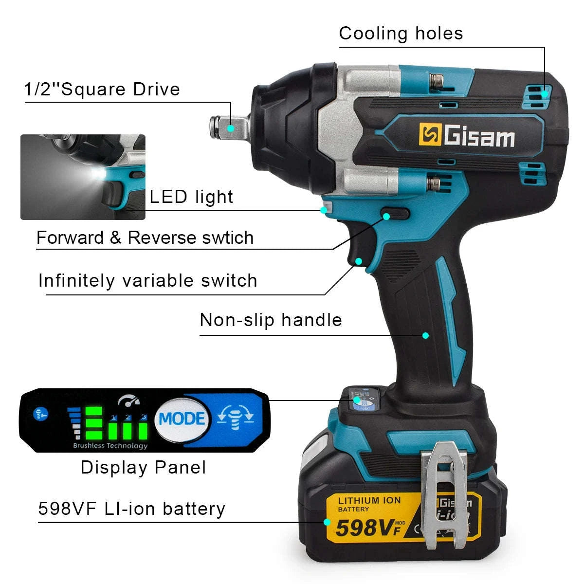 1800N.M Brushless Electric Impact Wrench for 18V Makita Batteries-2 Battery / GERMANY
