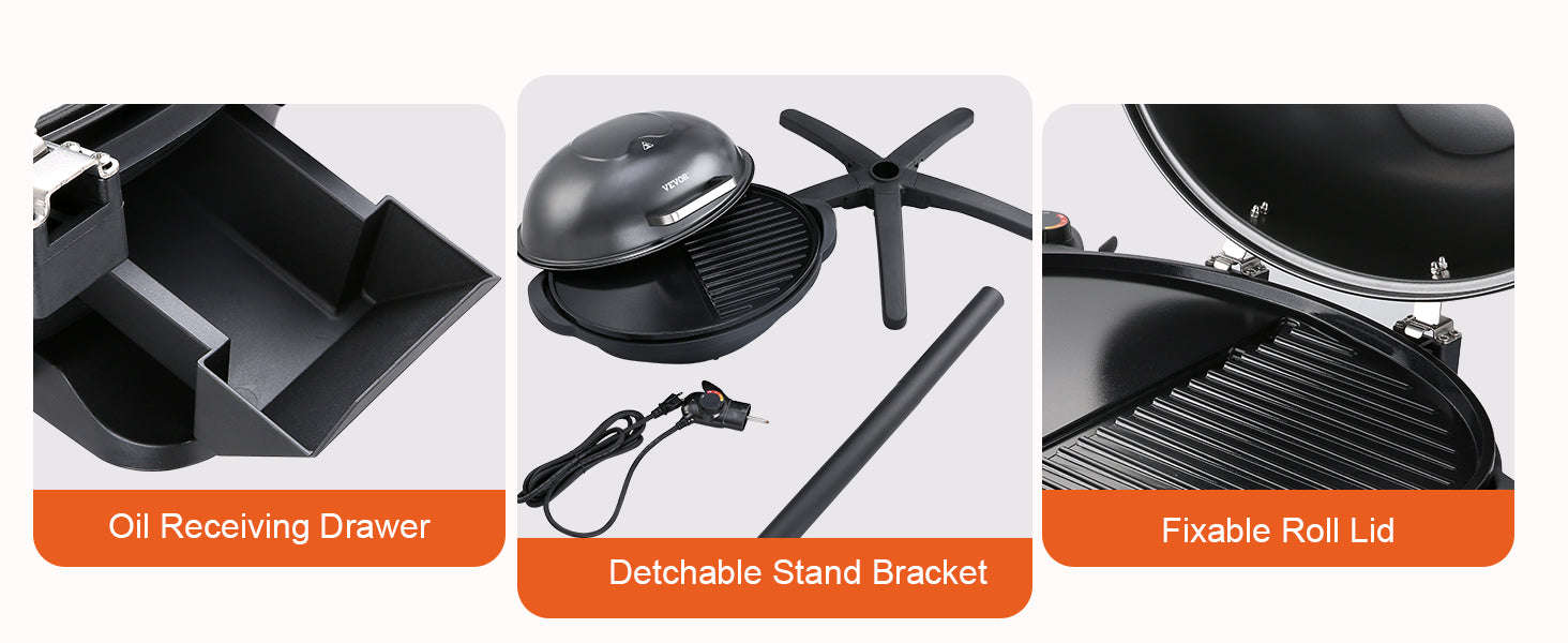 1800W Electric BBQ Grill with 2-Zone Surface for Indoor Outdoor Use-United States