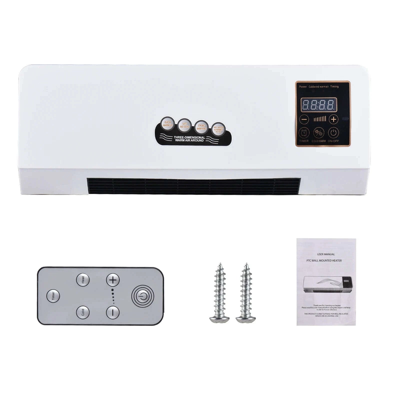 1800W Heater and Fan Combo Wall Mounted Electric Heater Fan with Remote-WHITE / United States