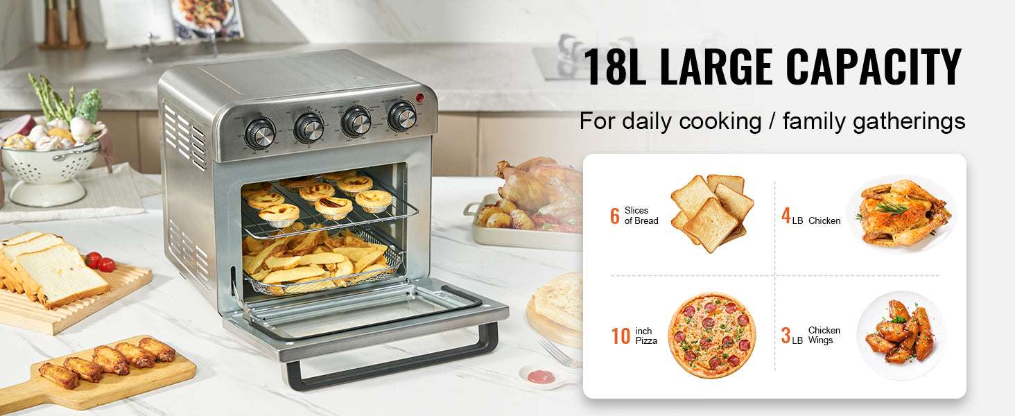 18L Air Fryer Toaster Oven 1800W Countertop Convection Combo-United States