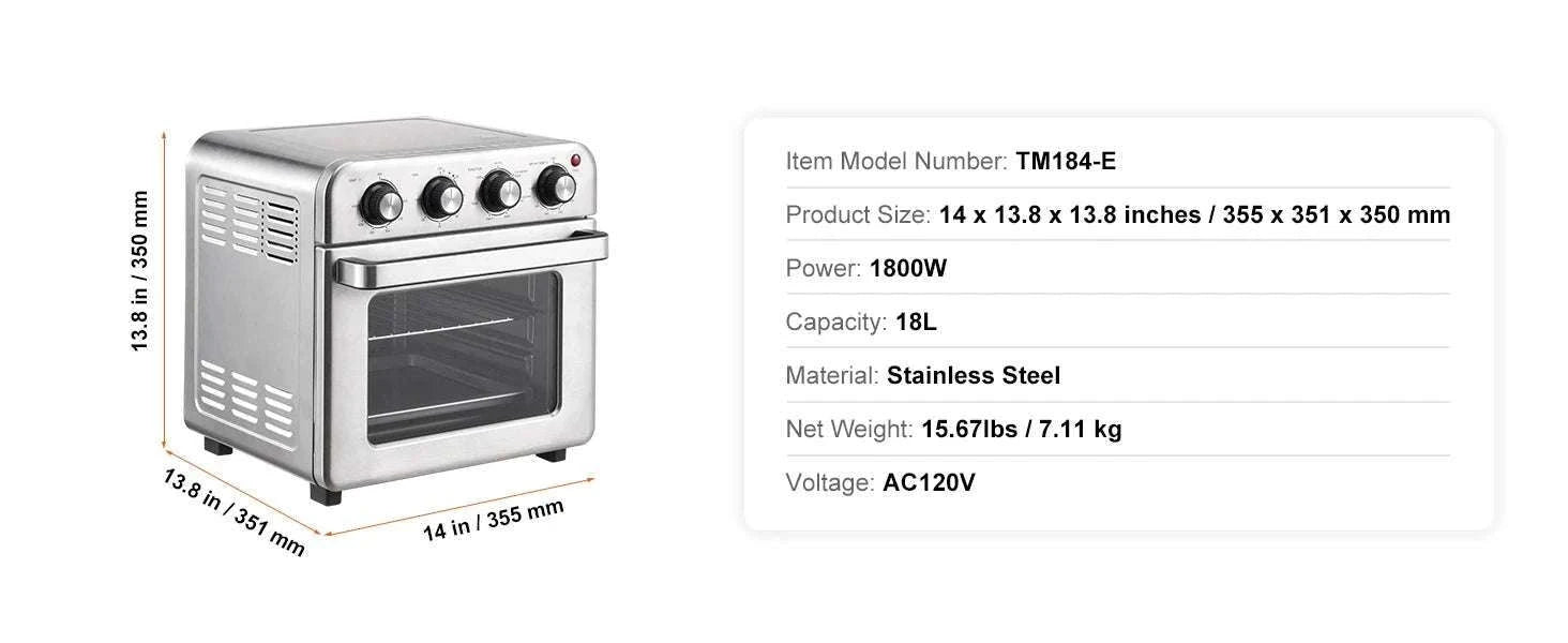 18L Air Fryer Toaster Oven 1800W Countertop Convection Combo-United States
