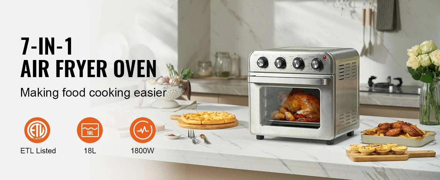 18L Air Fryer Toaster Oven Combo 1800W with 7 Cooking Modes-United States