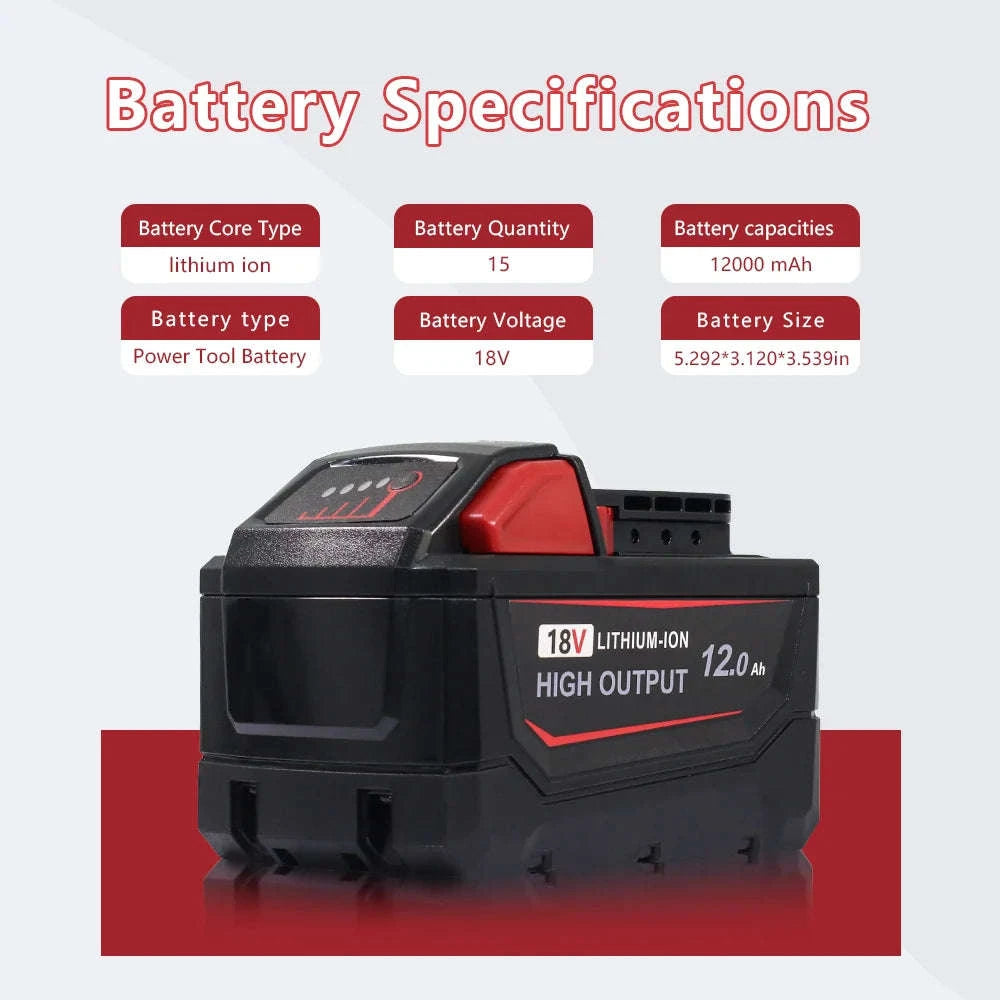 18V 12000mAh Li-ion Replacement Battery Pack for Cordless Tools-M18-12AH / 20V / 4PCS|United States