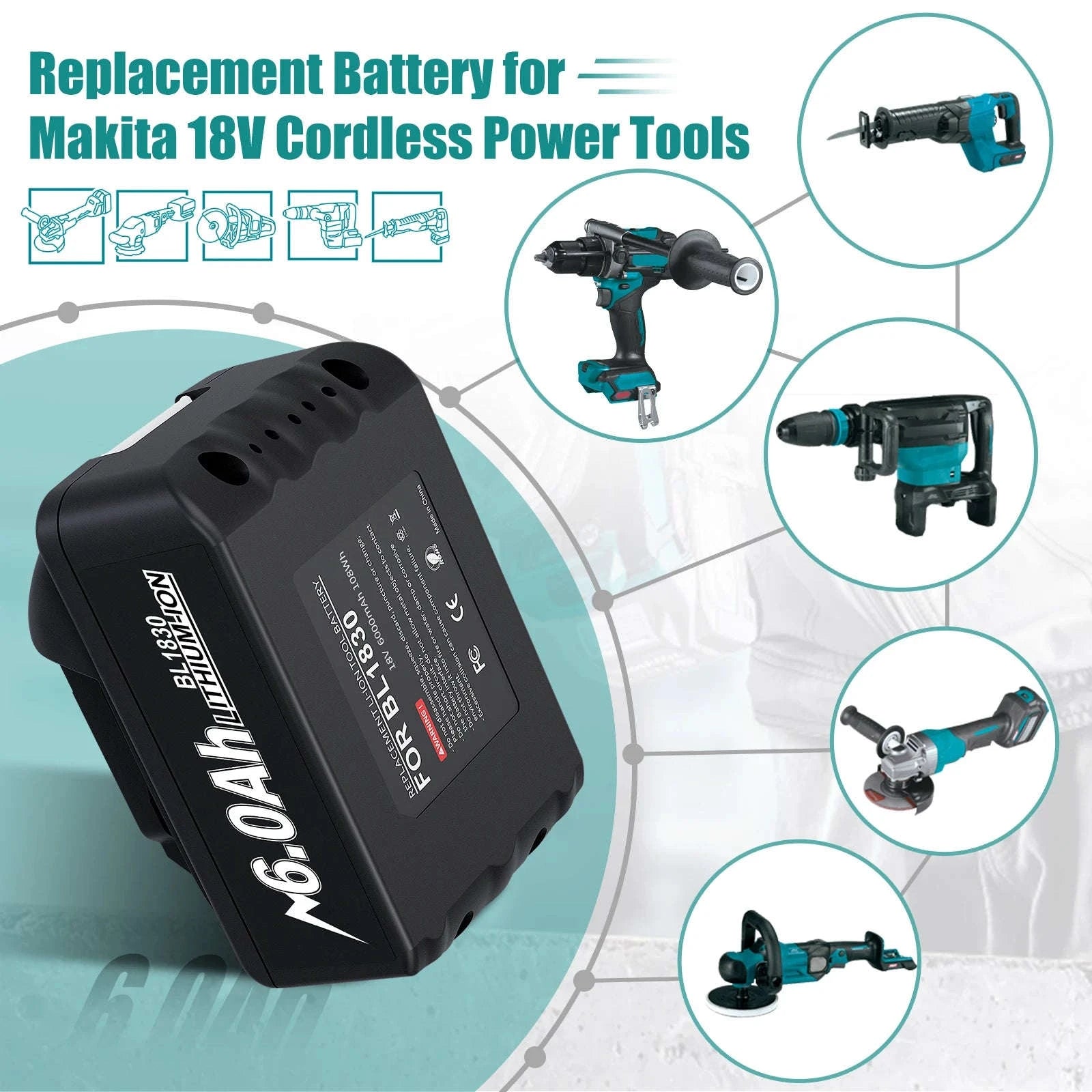 18V 6Ah Replacement Battery for Makita Power Tools-4 6.0ah / 18V / GERMANY
