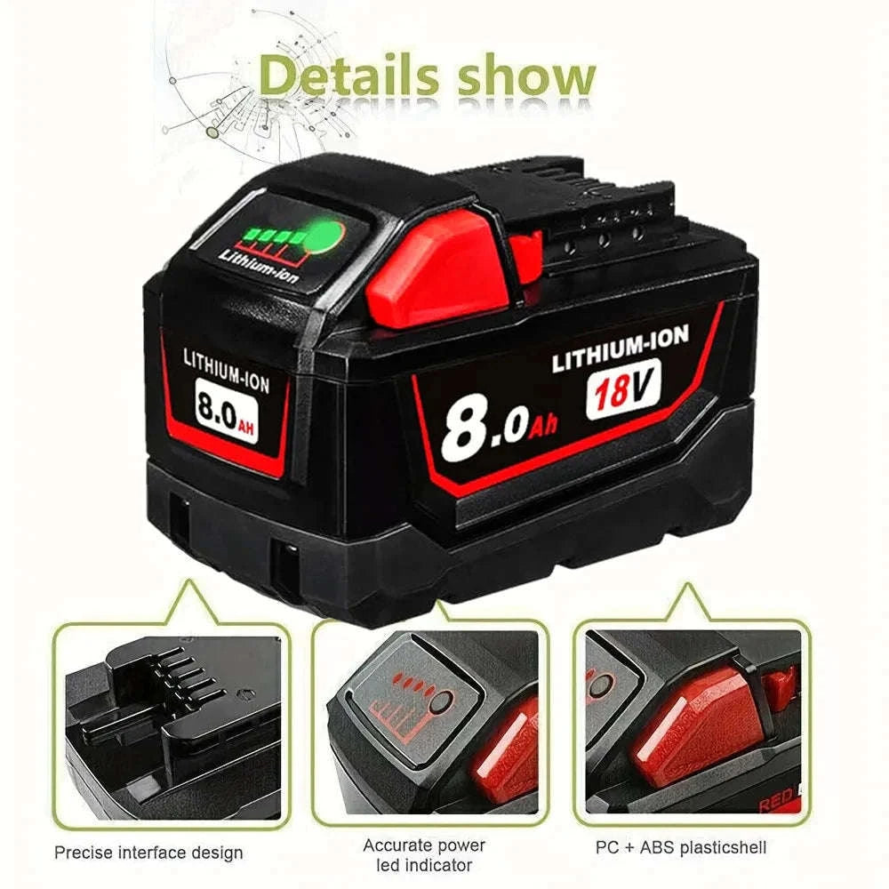 18V 8.0Ah battery replacement compatible with high-quality Milwaukee M18 8000Ah cordless power tools-18V / United States / 2pcs