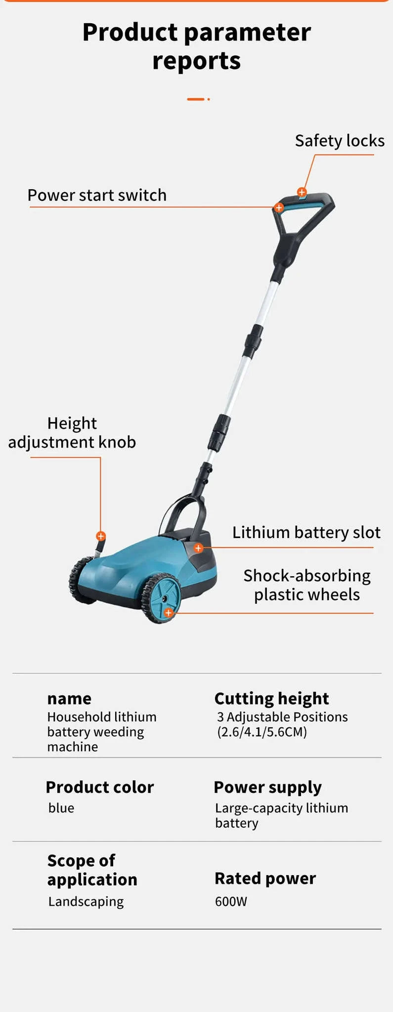 18V Cordless Brushless Grass Trimmer with Adjustable Height & Pole-1 pc battery / EU / france