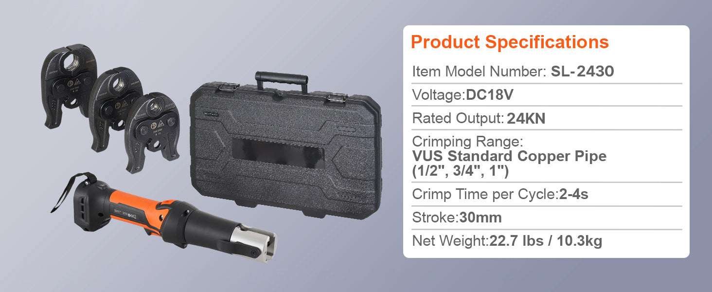 18V Cordless Pipe Crimping Tool Kit with 3 Jaws & 2 Batteries-SL-1930 / United States
