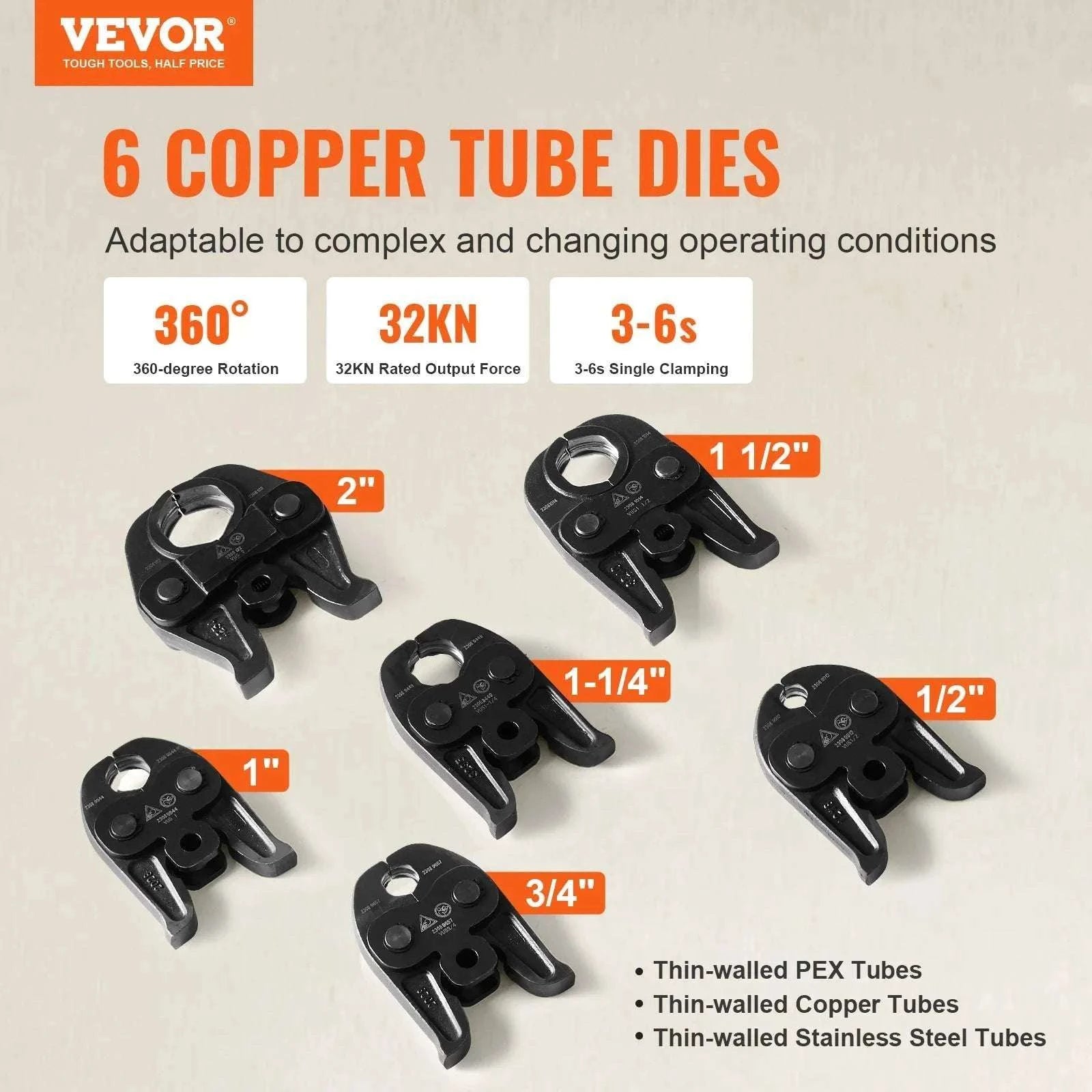 18V Electric Pipe Press Tool Kit with 6 Jaws for Copper, PEX & Steel-20V / United States