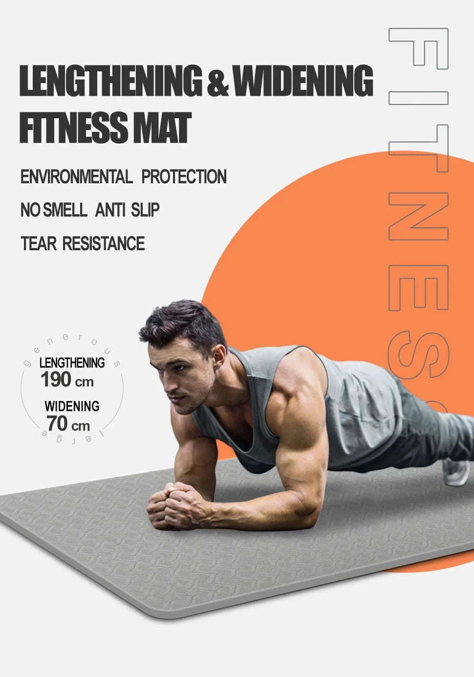 190CM Non-Slip TPE Yoga Mat with 6mm Cushioning-Gray with lines