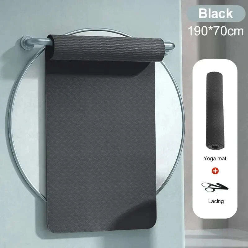 190CM Non-Slip TPE Yoga Mat with 6mm Cushioning-Gray with lines