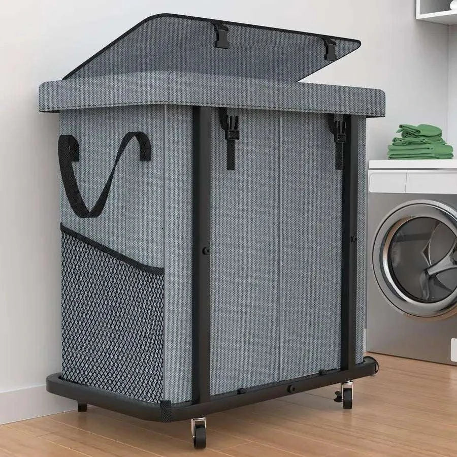 190L Rolling Laundry Hamper with Wheels, Metal Frame & Removable Bag-Bronze / United States