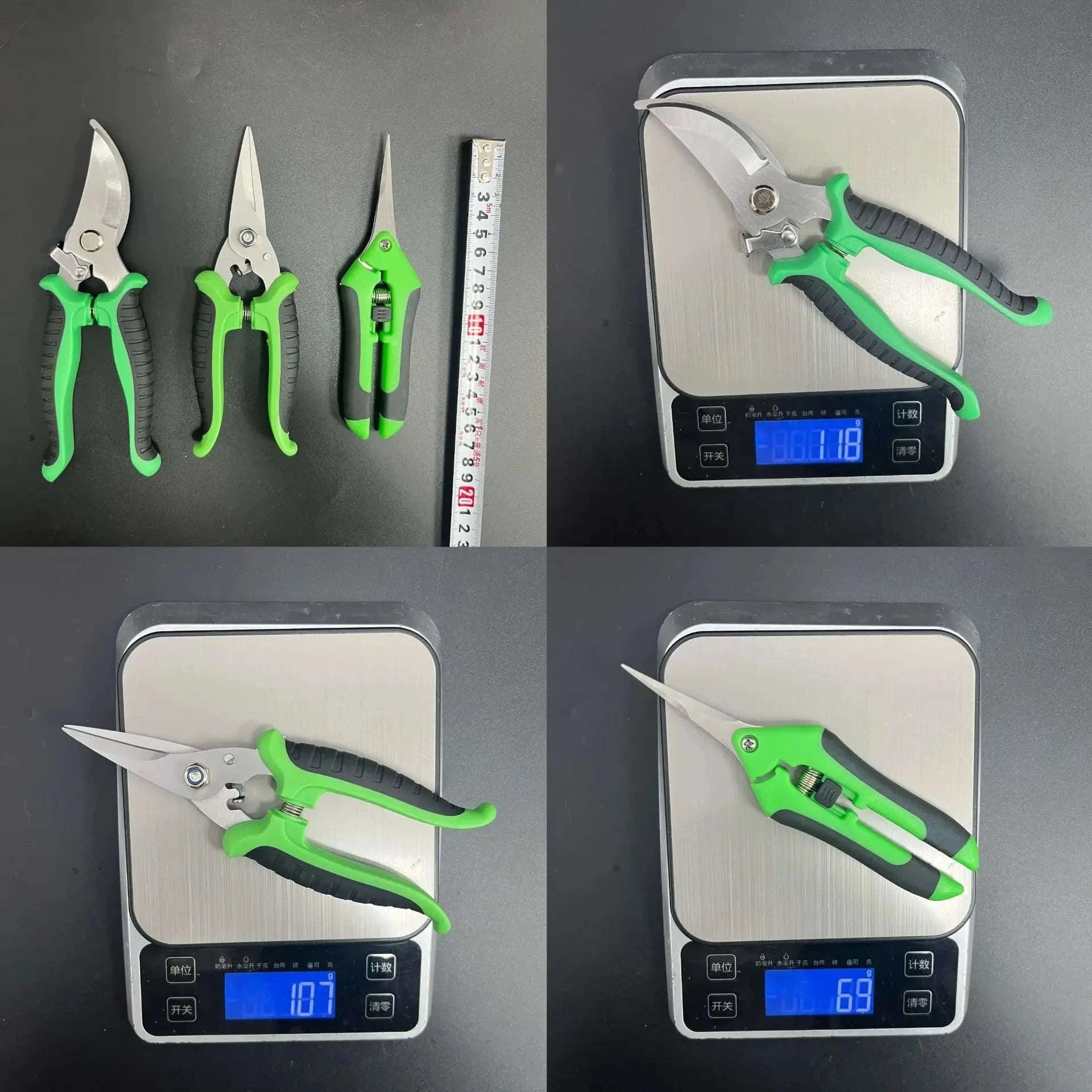 190mm Straight Head Pruning Shears Non-slip Handle Stainless Steel-JIAN002-Green