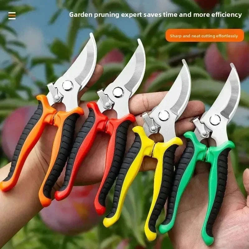 190mm Straight Head Pruning Shears Non-slip Handle Stainless Steel-JIAN002-Green